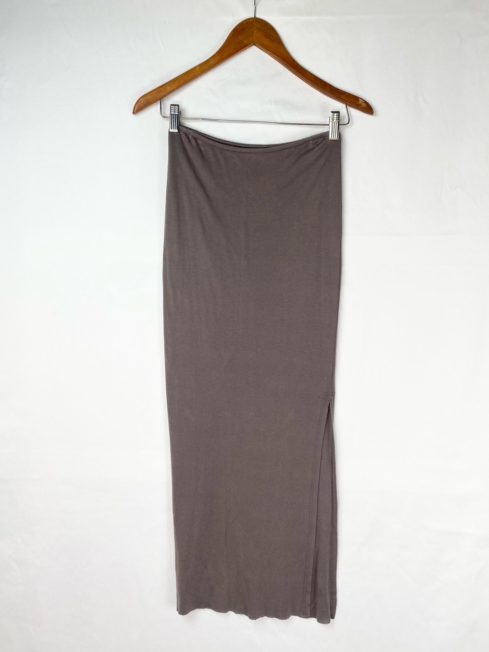 Beautiful People Side Slit Maxi Skirt Size Small Jersey Knit Gray Brown Stretchy